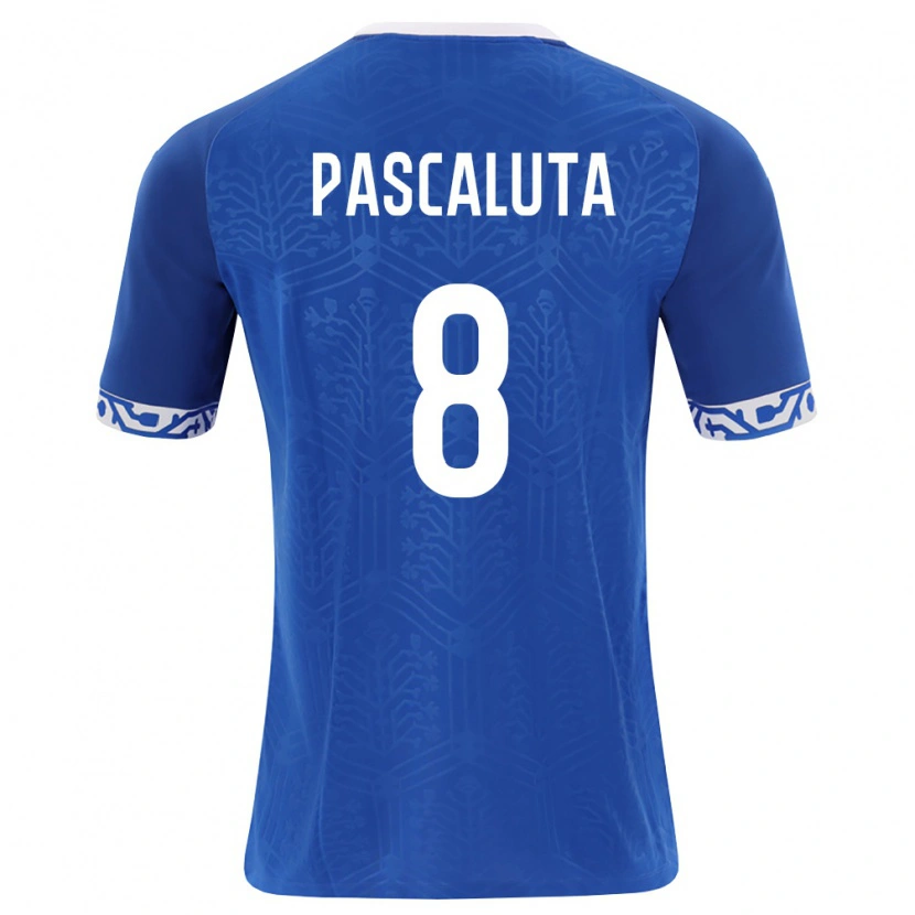DanxenキッズモルドバCristian Păscăluță#8ロイヤルブルー 白ホームシャツ26-28ジャージーユニフォーム