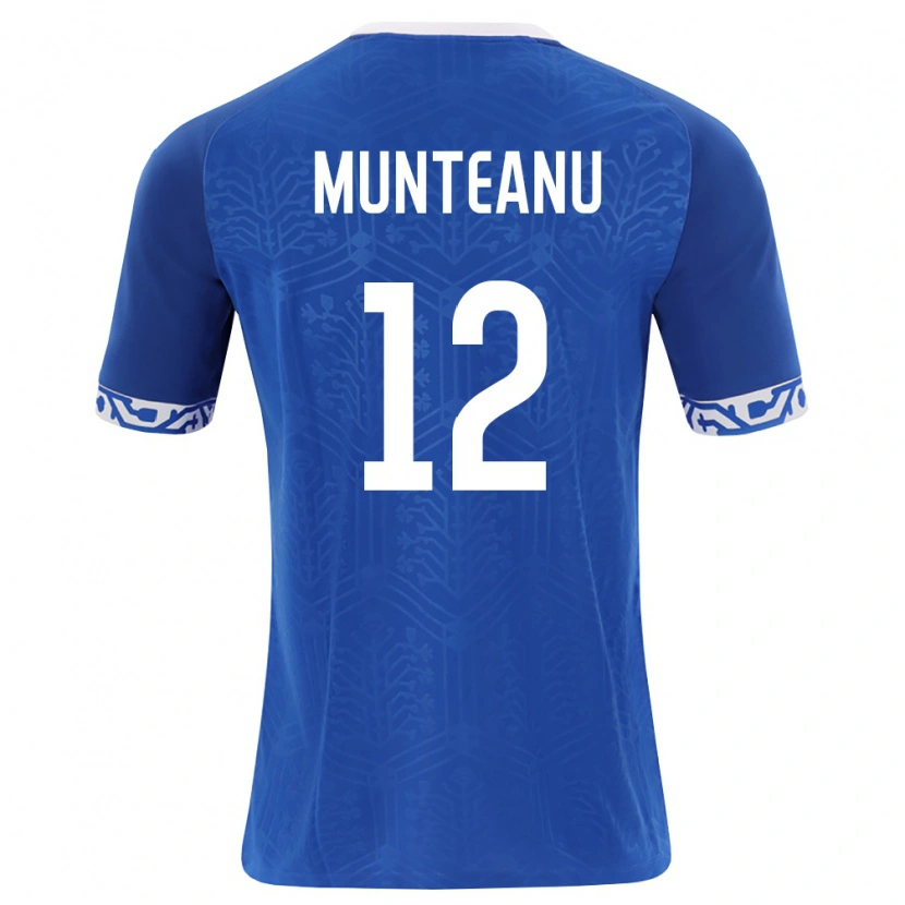 DanxenキッズモルドバAdrian Munteanu#12ロイヤルブルー 白ホームシャツ26-28ジャージーユニフォーム