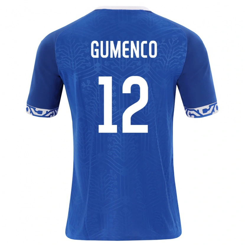 DanxenキッズモルドバMaxim Gumenco#12ロイヤルブルー 白ホームシャツ26-28ジャージーユニフォーム