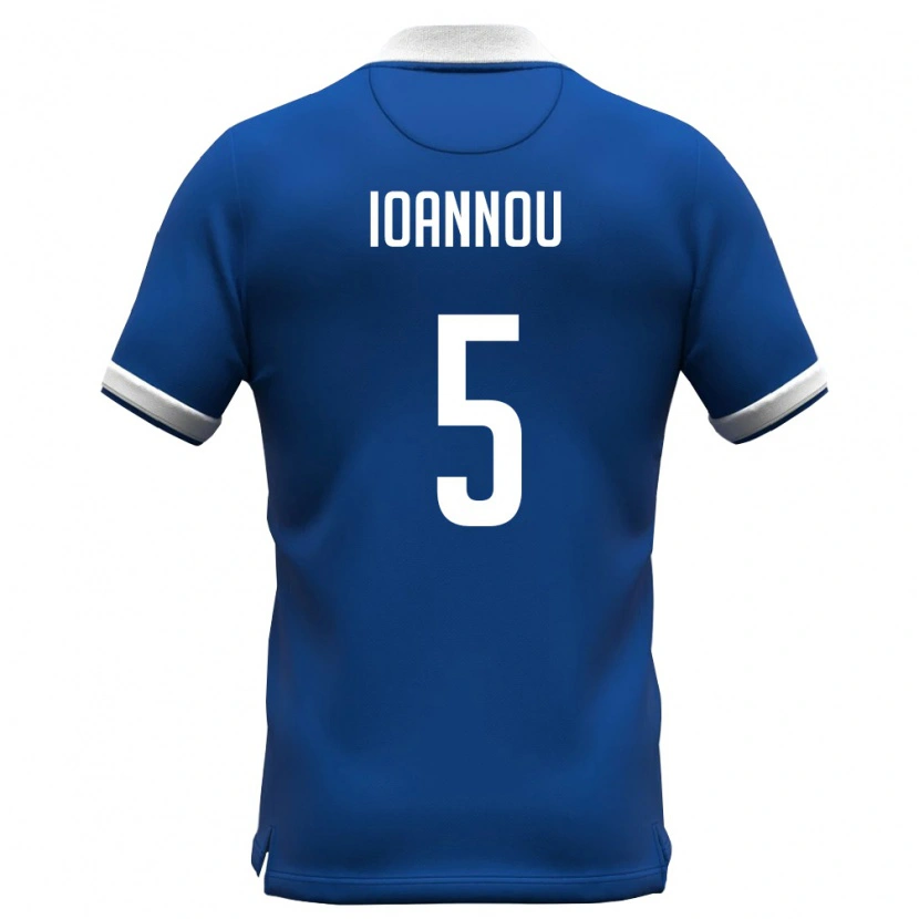 DanxenキッズキプロスKosmas Ioannou#5ロイヤルブルー 白ホームシャツ26-28ジャージーユニフォーム