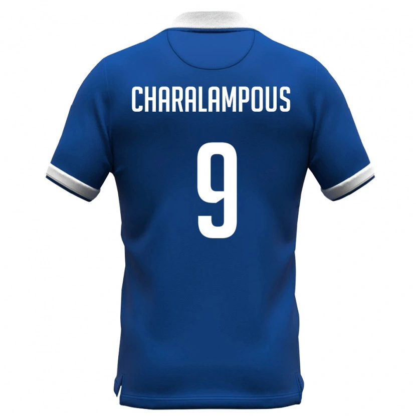 DanxenキッズキプロスEvagoras Charalampous#9ロイヤルブルー 白ホームシャツ26-28ジャージーユニフォーム