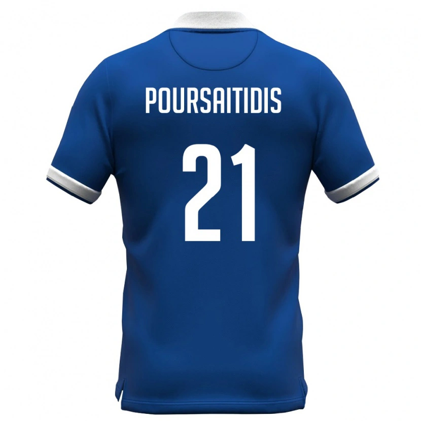 DanxenキッズキプロスKonstantinos Poursaitidis#21ロイヤルブルー 白ホームシャツ26-28ジャージーユニフォーム