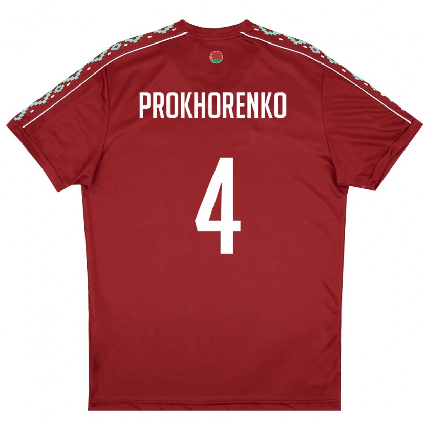 DanxenキッズベラルーシAleksandr Prokhorenko#4ディープレッド 白ホームシャツ26-28ジャージーユニフォーム
