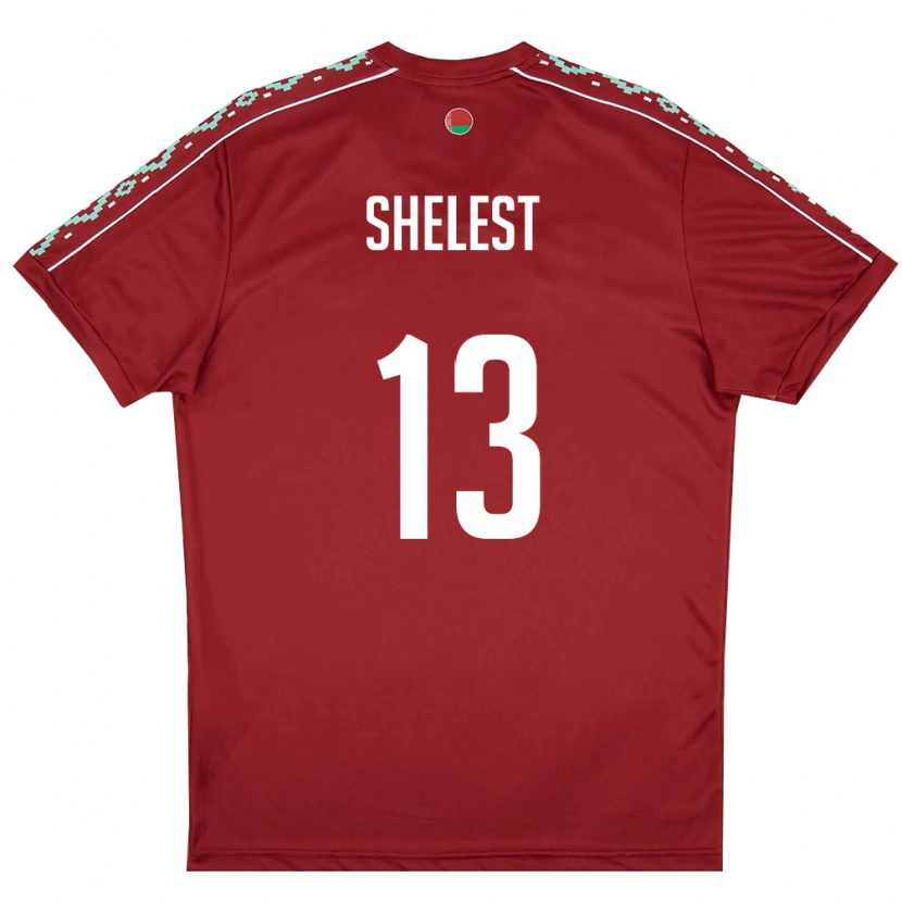 DanxenキッズベラルーシKirill Shelest#13ディープレッド 白ホームシャツ26-28ジャージーユニフォーム