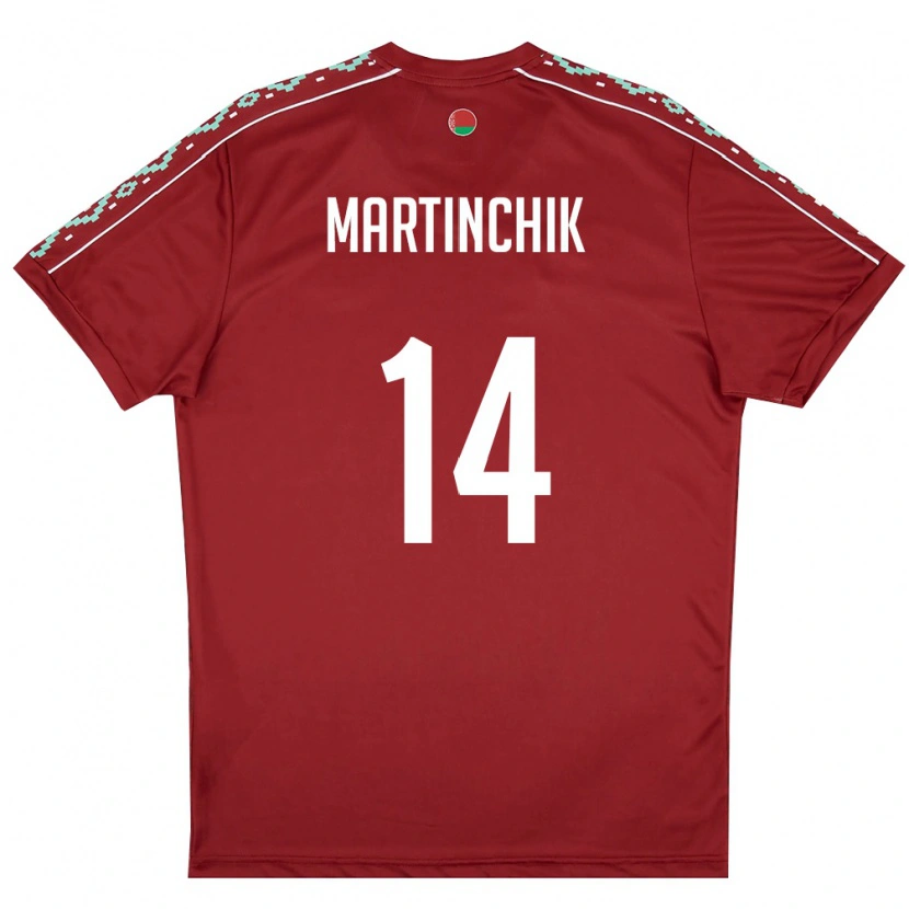 DanxenキッズベラルーシKirill Martinchik#14ディープレッド 白ホームシャツ26-28ジャージーユニフォーム