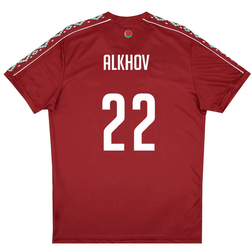 DanxenキッズベラルーシVladislav Alkhov#22ディープレッド 白ホームシャツ26-28ジャージーユニフォーム