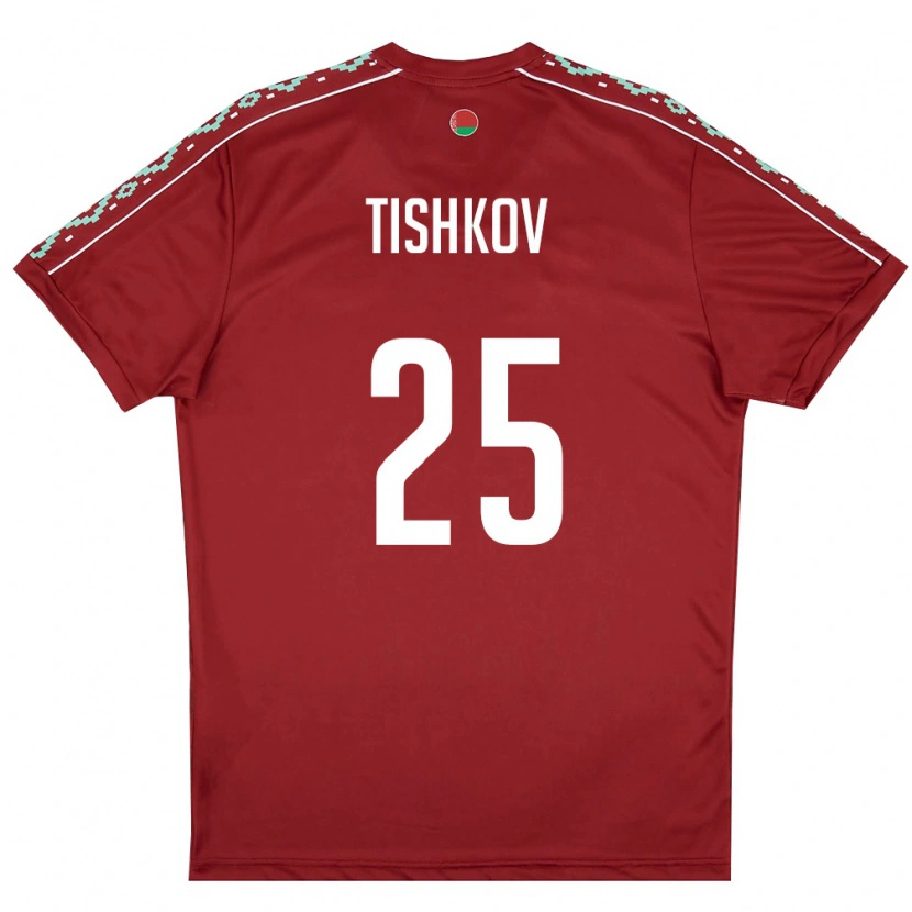 DanxenキッズベラルーシNikita Tishkov#25ディープレッド 白ホームシャツ26-28ジャージーユニフォーム