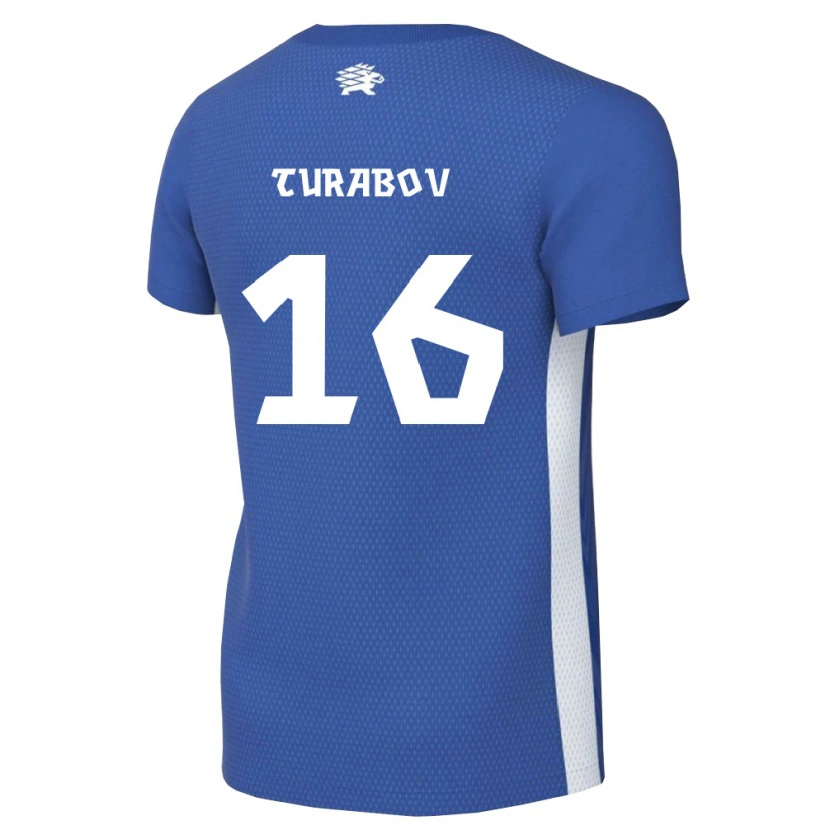 DanxenキッズエストニアRuslan Turabov#16ダークブルー 白ホームシャツ26-28ジャージーユニフォーム