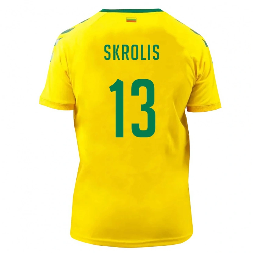 DanxenキッズリトアニアViljamas Skrolis#13黄 緑ホームシャツ26-28ジャージーユニフォーム