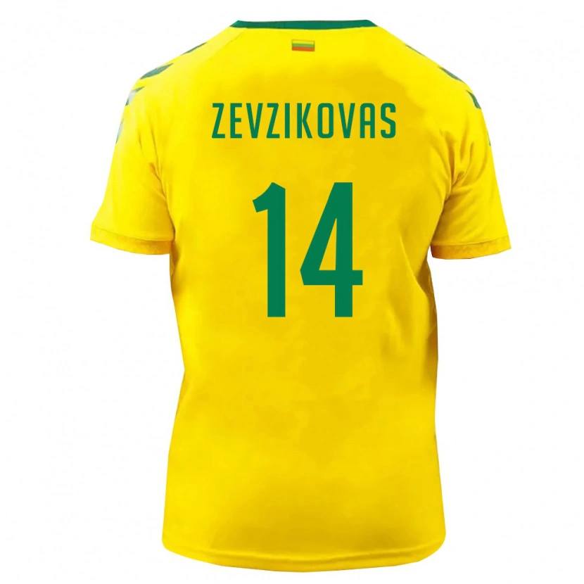 DanxenキッズリトアニアDenis Ževžikovas#14黄 緑ホームシャツ26-28ジャージーユニフォーム