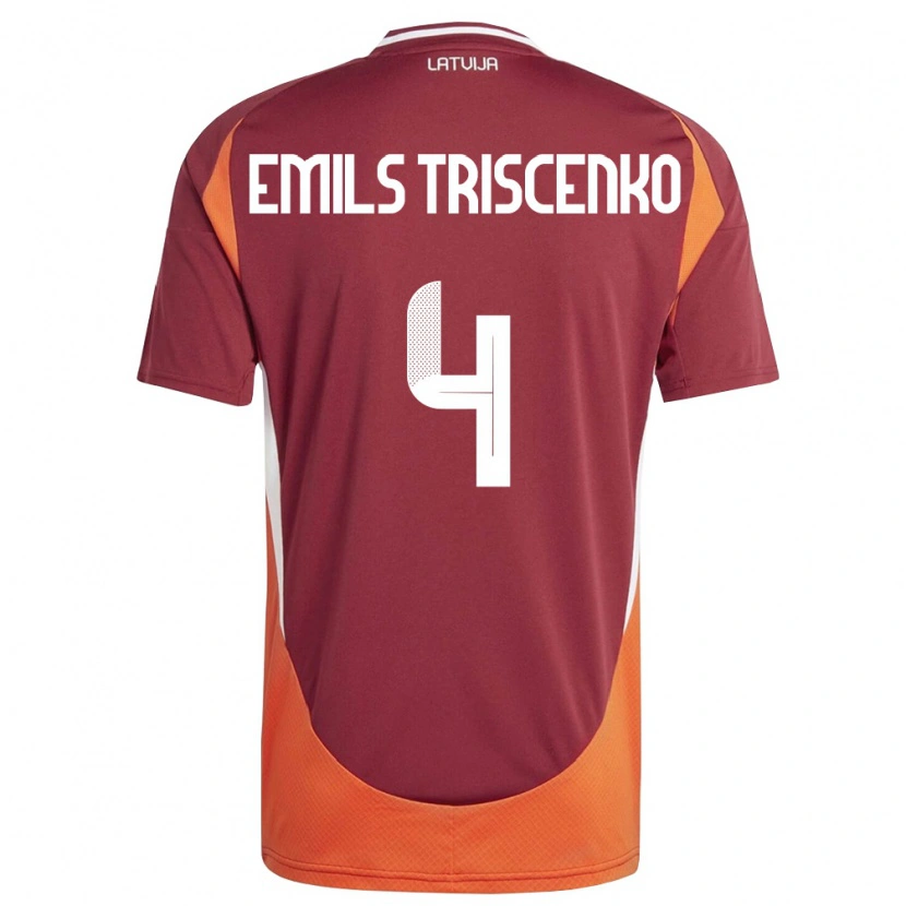 DanxenキッズラトビアValters Emils Triscenko#4ディープレッド 白 オレンジホームシャツ26-28ジャージーユニフォーム