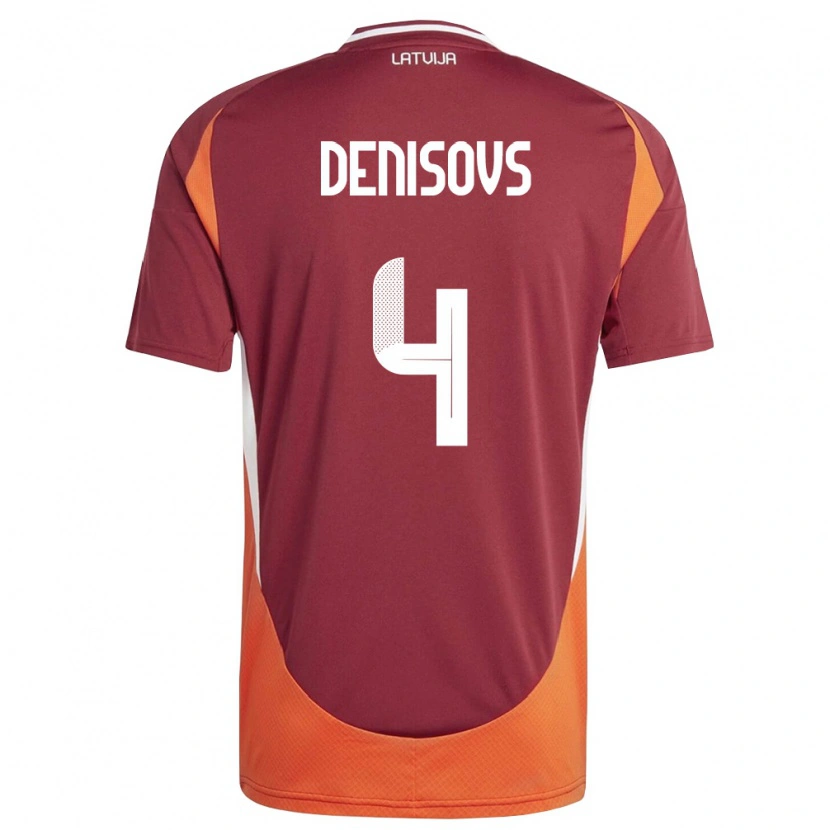 DanxenキッズラトビアDeniss Denisovs#4ディープレッド 白 オレンジホームシャツ26-28ジャージーユニフォーム