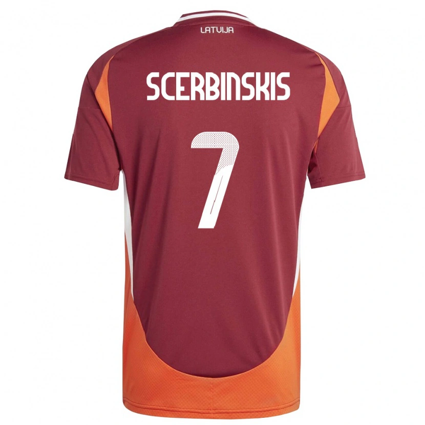 DanxenキッズラトビアAleks Scerbinskis#7ディープレッド 白 オレンジホームシャツ26-28ジャージーユニフォーム