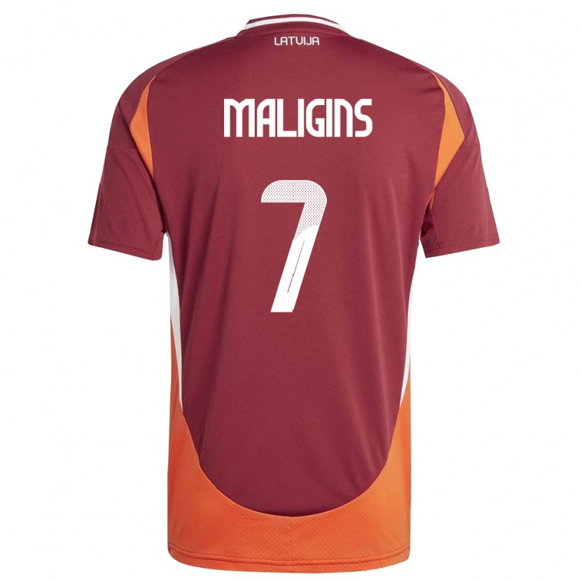 DanxenキッズラトビアZahars Maligins#7ディープレッド 白 オレンジホームシャツ26-28ジャージーユニフォーム