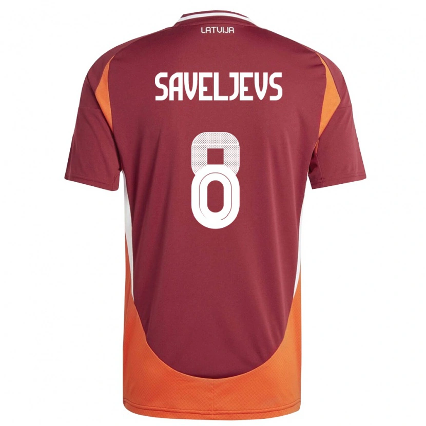 DanxenキッズラトビアAlims Saveljevs#8ディープレッド 白 オレンジホームシャツ26-28ジャージーユニフォーム