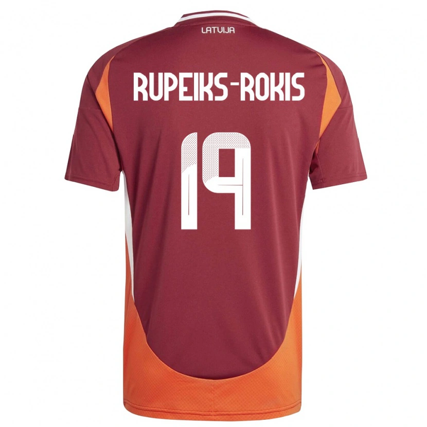 DanxenキッズラトビアJanis Rupeiks-Rokis#19ディープレッド 白 オレンジホームシャツ26-28ジャージーユニフォーム