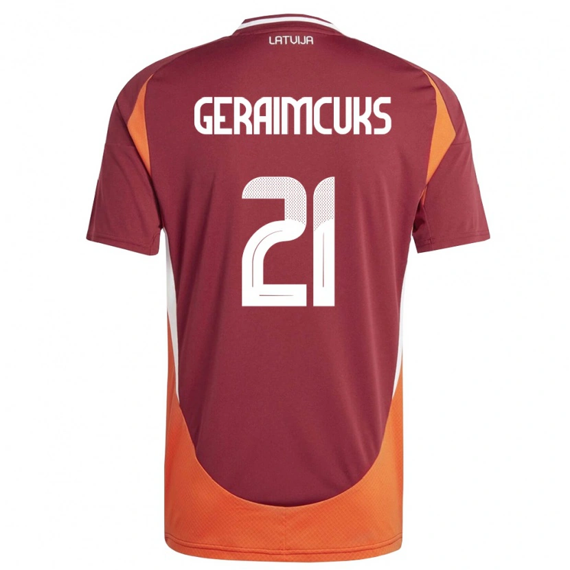 DanxenキッズラトビアMarkuss Geraimcuks#21ディープレッド 白 オレンジホームシャツ26-28ジャージーユニフォーム