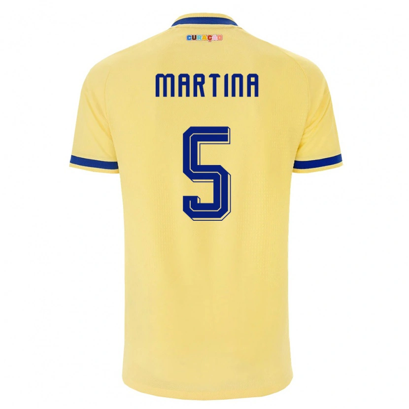 Danxenキッズキュラソー島Jorvimar Martina#5黄 紺 ピンクアウェイシャツ26-28ジャージーユニフォーム