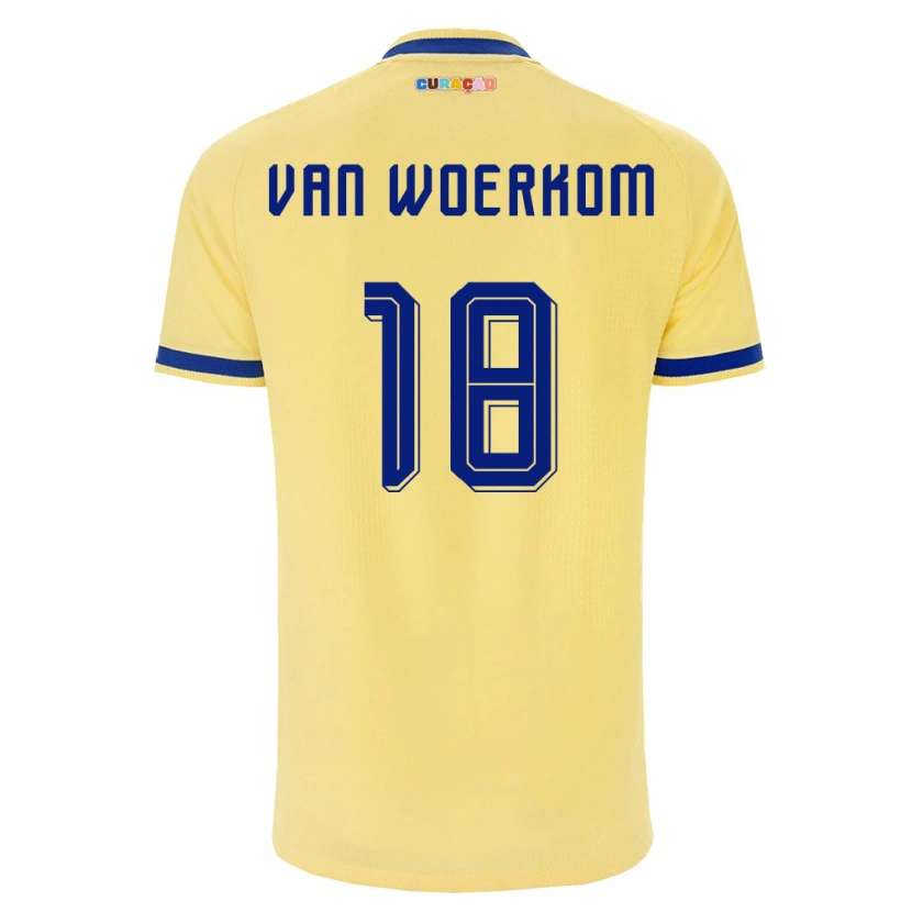 Danxenキッズキュラソー島Sebastian Van Woerkom#18黄 紺 ピンクアウェイシャツ26-28ジャージーユニフォーム