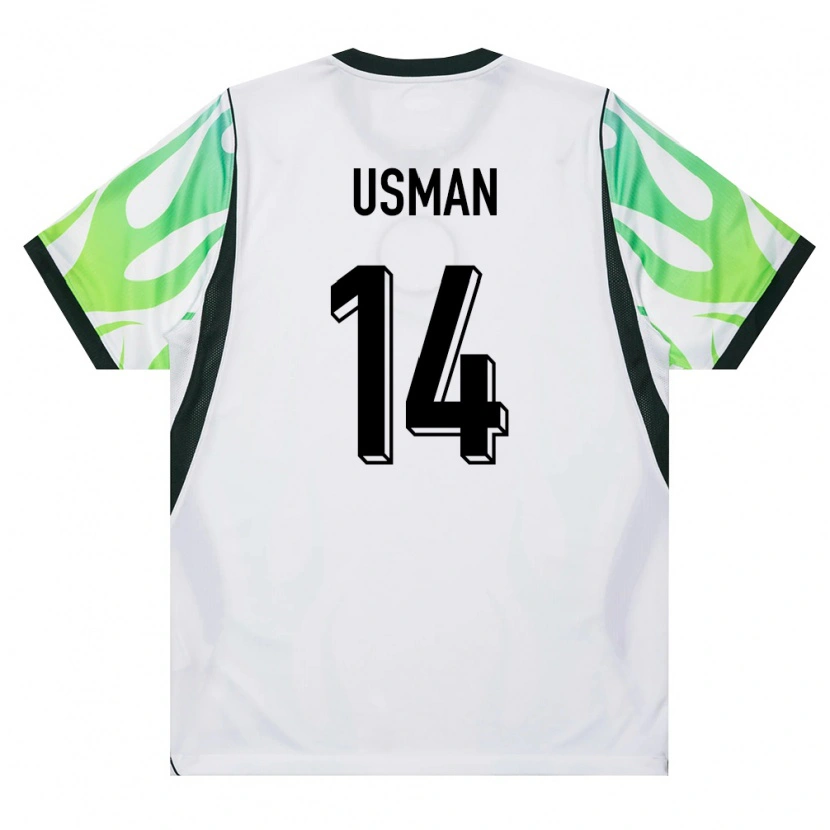 DanxenキッズナイジェリアBuhari Usman#14白 緑アウェイシャツ26-28ジャージーユニフォーム