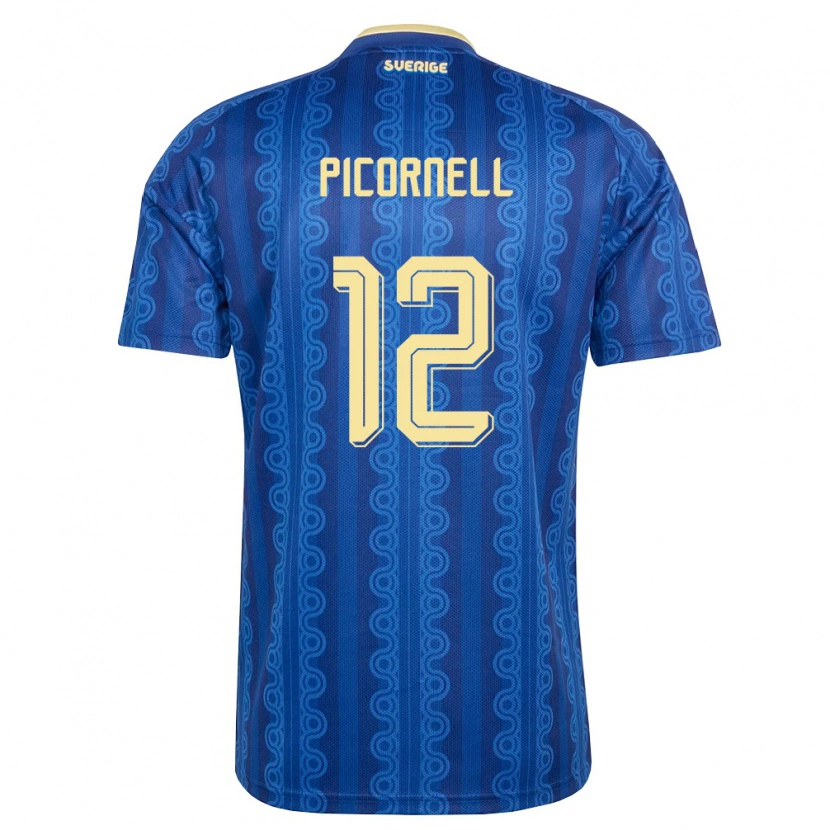 DanxenキッズスウェーデンAndré Picornell#12青 紺 黄アウェイシャツ26-28ジャージーユニフォーム