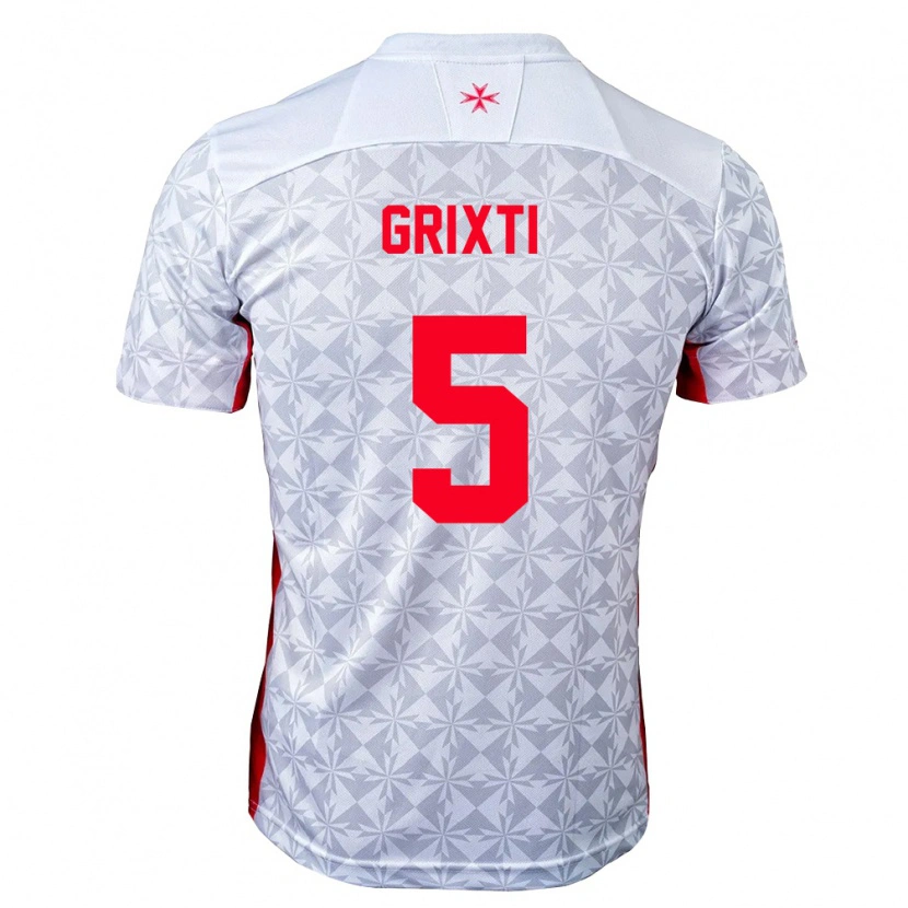 DanxenキッズマルタKaiden Grixti#5灰 白 赤アウェイシャツ26-28ジャージーユニフォーム