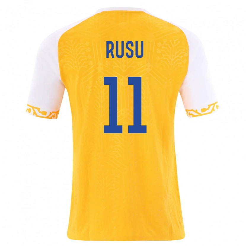DanxenキッズモルドバTimofei Rusu#11黄 白アウェイシャツ26-28ジャージーユニフォーム