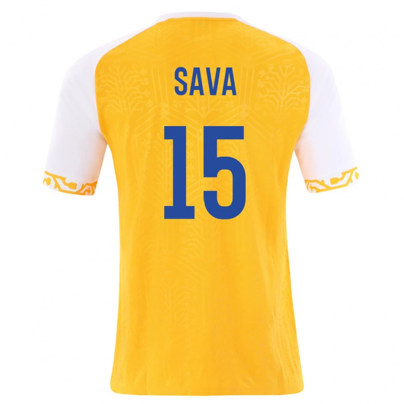 DanxenキッズモルドバMihail Sava#15黄 白アウェイシャツ26-28ジャージーユニフォーム