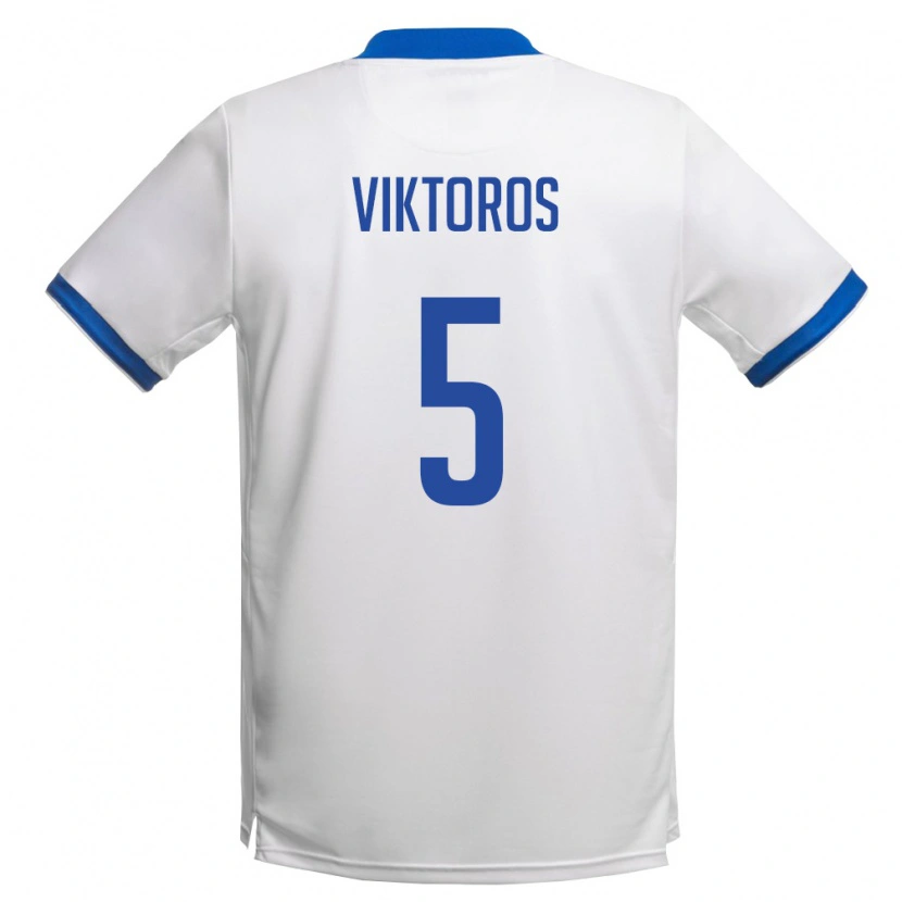 DanxenキッズキプロスGiorgos Viktoros#5白 ロイヤルブルーアウェイシャツ26-28ジャージーユニフォーム