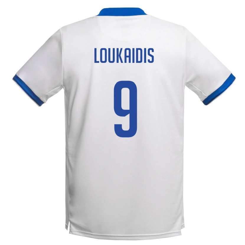 DanxenキッズキプロスChristos Loukaidis#9白 ロイヤルブルーアウェイシャツ26-28ジャージーユニフォーム