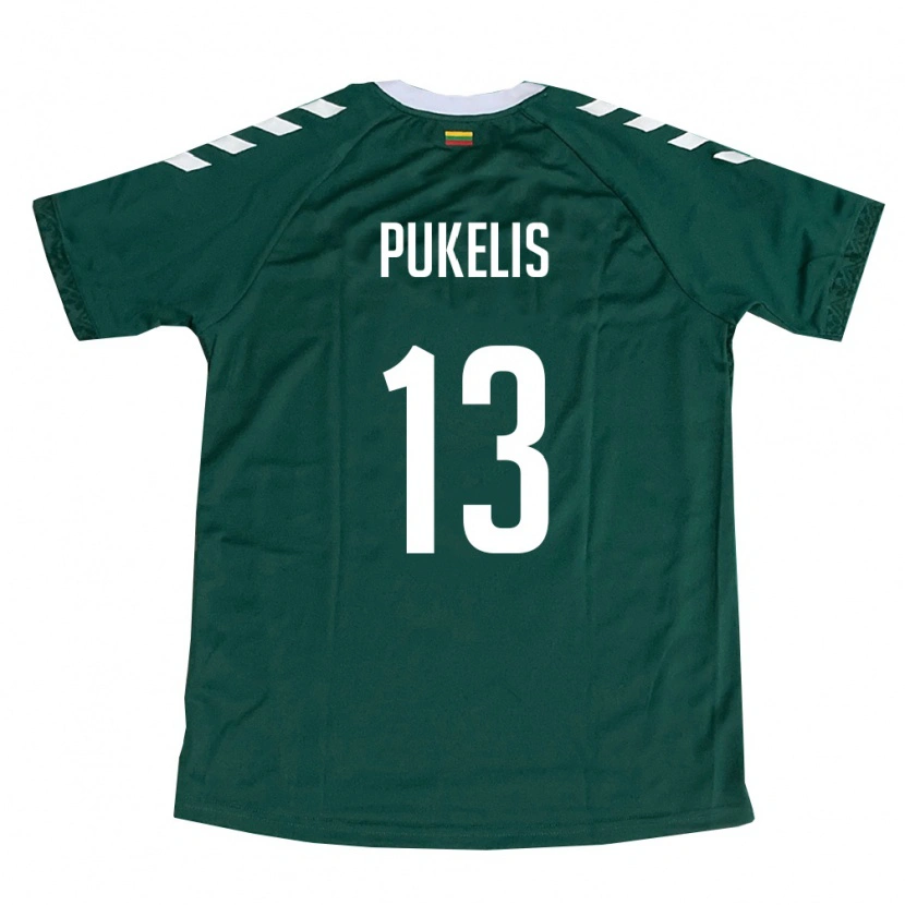 DanxenキッズリトアニアOskar Pukelis#13ダークグリーン 白アウェイシャツ26-28ジャージーユニフォーム