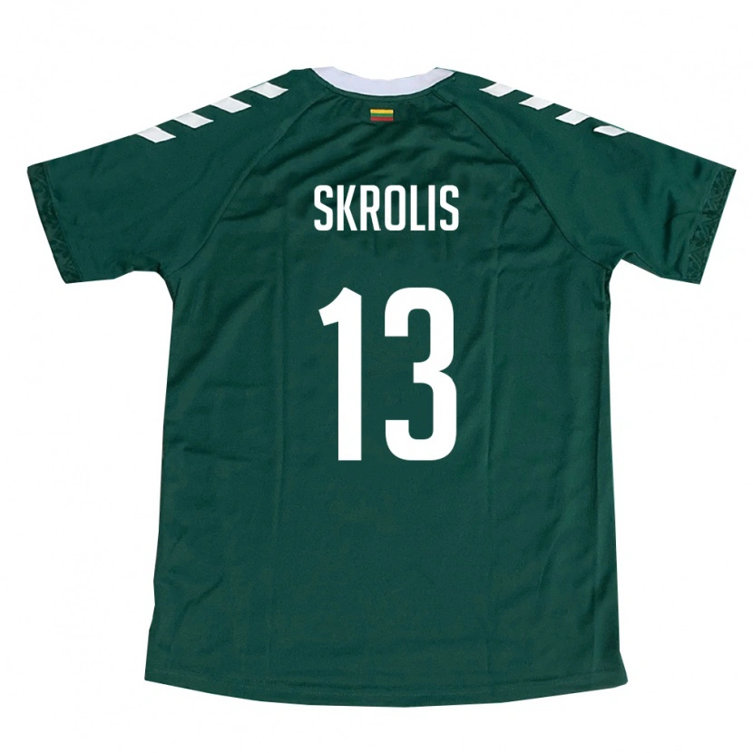 DanxenキッズリトアニアViljamas Skrolis#13ダークグリーン 白アウェイシャツ26-28ジャージーユニフォーム