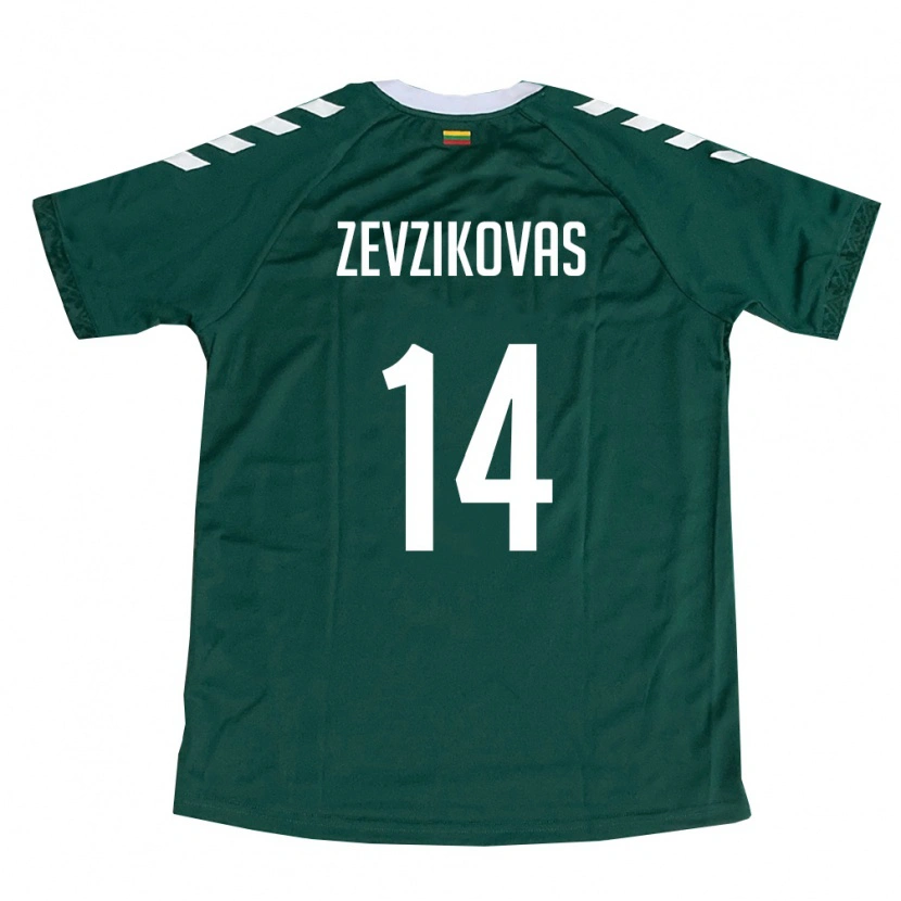 DanxenキッズリトアニアDenis Ževžikovas#14ダークグリーン 白アウェイシャツ26-28ジャージーユニフォーム