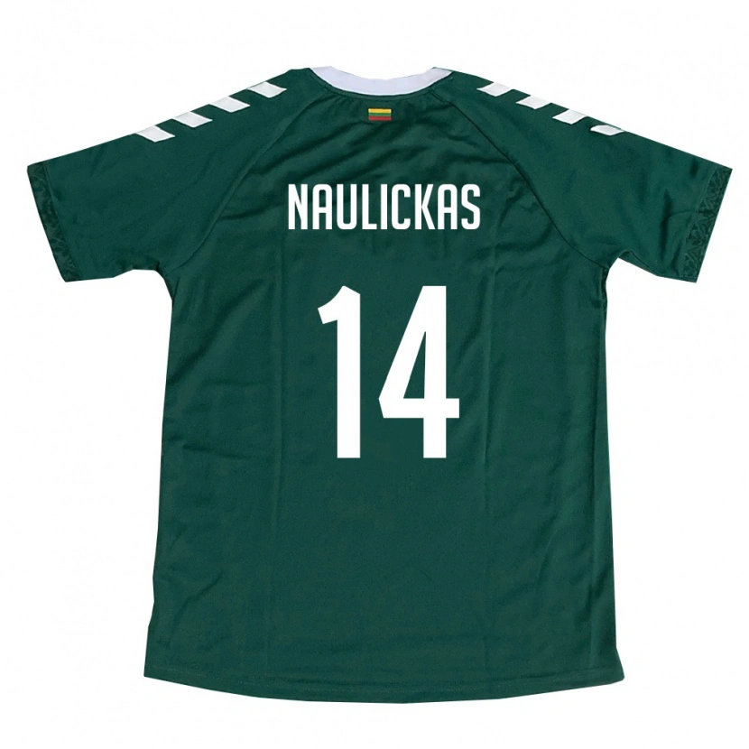 DanxenキッズリトアニアArnas Naulickas#14ダークグリーン 白アウェイシャツ26-28ジャージーユニフォーム