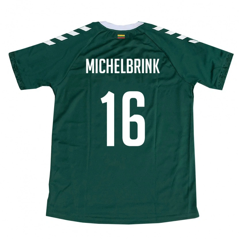 DanxenキッズリトアニアLukas Michelbrink#16ダークグリーン 白アウェイシャツ26-28ジャージーユニフォーム