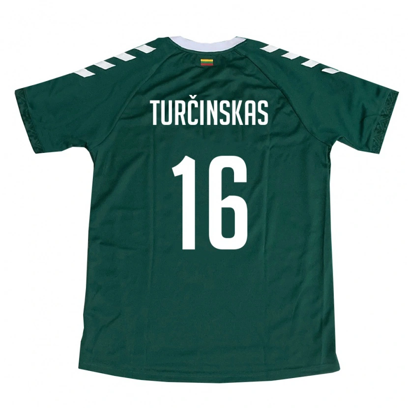 DanxenキッズリトアニアJugas Turčinskas#16ダークグリーン 白アウェイシャツ26-28ジャージーユニフォーム
