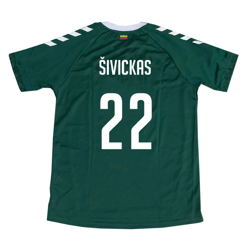 DanxenキッズリトアニアVilius Šivickas#22ダークグリーン 白アウェイシャツ26-28ジャージーユニフォーム