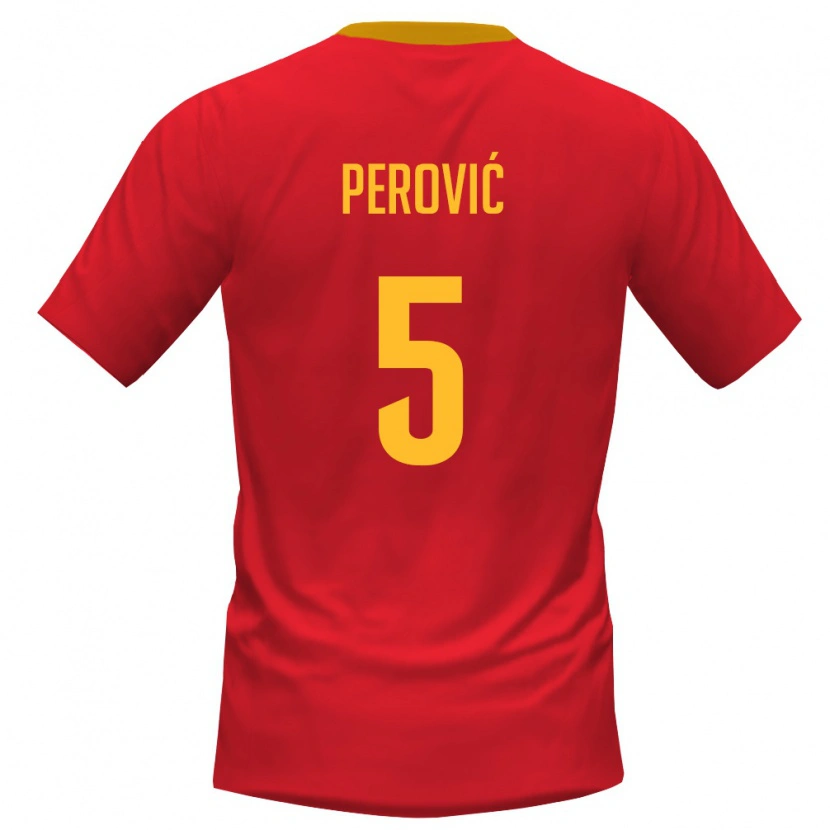 DanxenメンズモンテネグロMarko Perovic#5赤 黄ホームシャツ26-28ジャージーユニフォーム