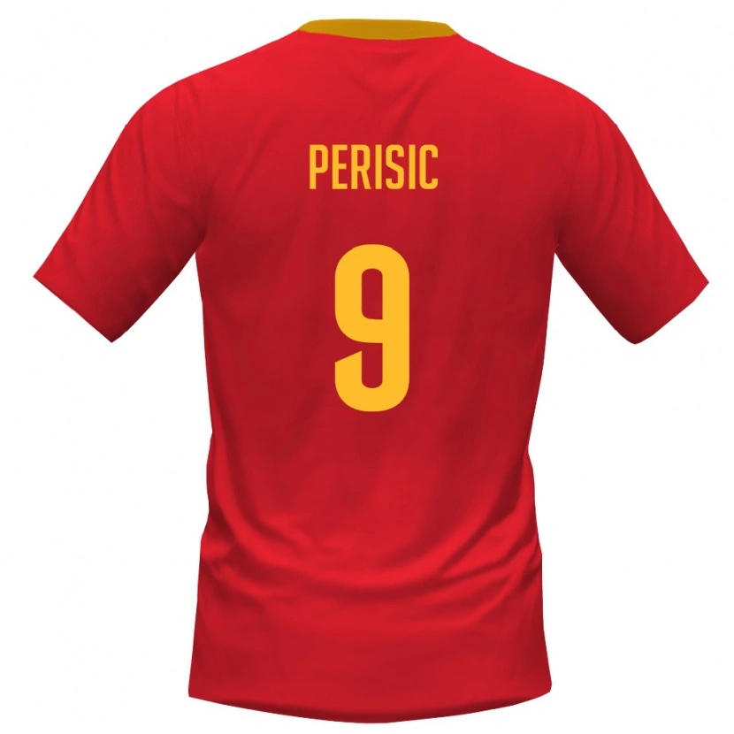 DanxenメンズモンテネグロVladimir Perisic#9赤 黄ホームシャツ26-28ジャージーユニフォーム