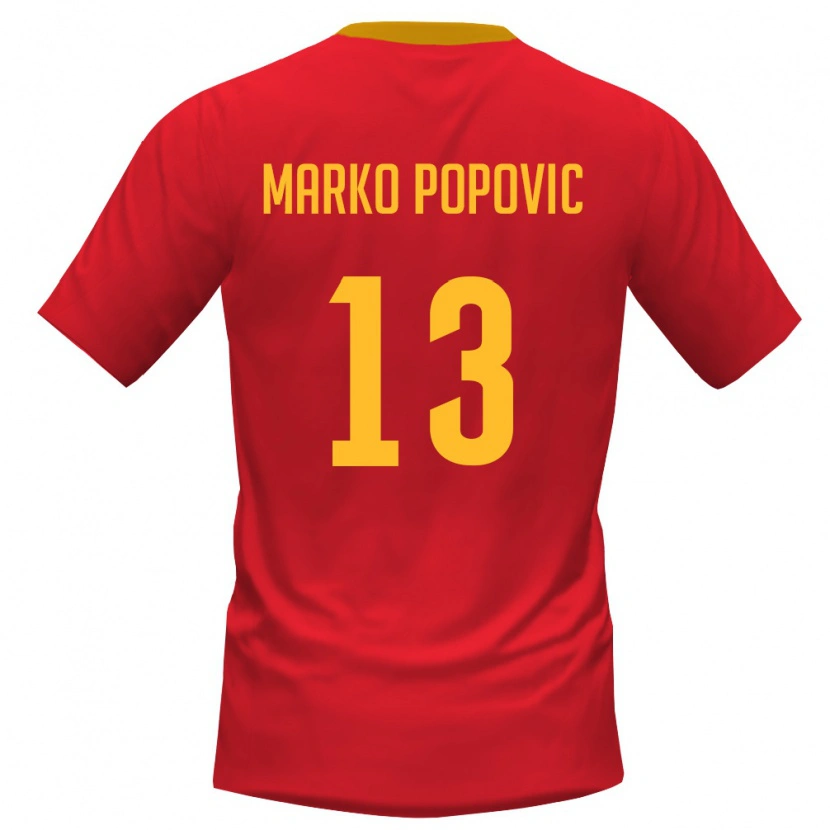 DanxenメンズモンテネグロMarko Popovic#13赤 黄ホームシャツ26-28ジャージーユニフォーム