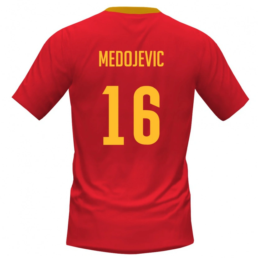 DanxenメンズモンテネグロNikola Medojevic#16赤 黄ホームシャツ26-28ジャージーユニフォーム