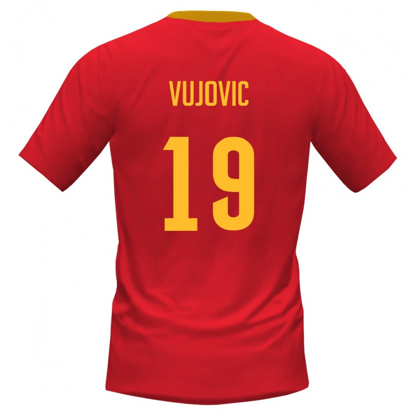 DanxenメンズモンテネグロPetar Vujovic#19赤 黄ホームシャツ26-28ジャージーユニフォーム