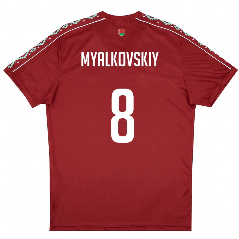DanxenメンズベラルーシRuslan Myalkovskiy#8ディープレッド 白ホームシャツ26-28ジャージーユニフォーム