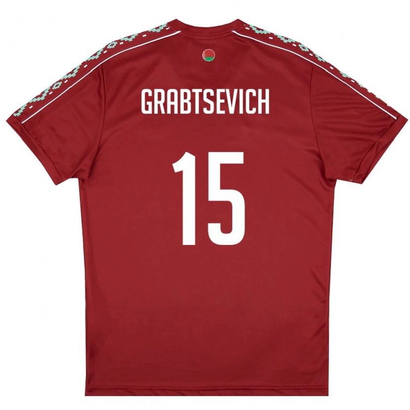 DanxenメンズベラルーシArtem Grabtsevich#15ディープレッド 白ホームシャツ26-28ジャージーユニフォーム