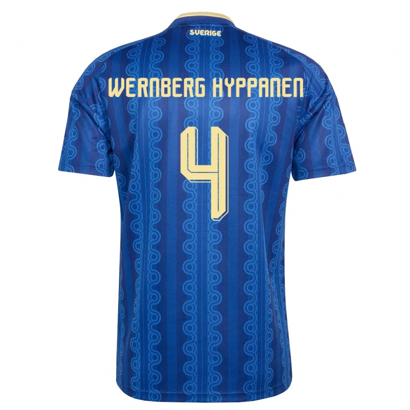 DanxenメンズスウェーデンLino Wernberg Hyppänen#4青 紺 黄アウェイシャツ26-28ジャージーユニフォーム