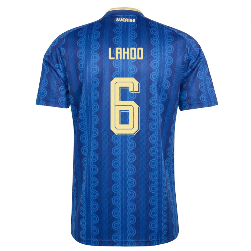 DanxenメンズスウェーデンAdrian Lahdo#6青 紺 黄アウェイシャツ26-28ジャージーユニフォーム