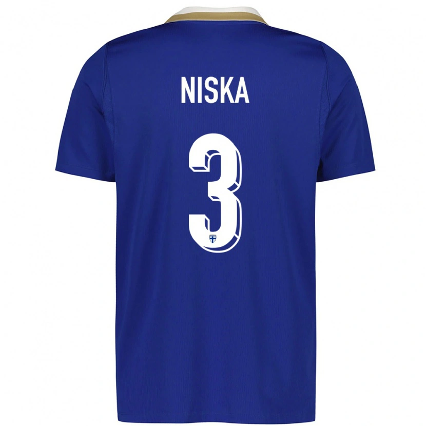 DanxenメンズフィンランドJussi Niska#3青 白アウェイシャツ26-28ジャージーユニフォーム