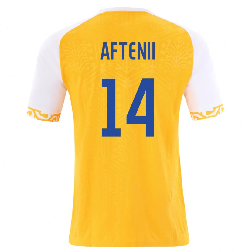 DanxenメンズモルドバArtiom Aftenii#14黄 白アウェイシャツ26-28ジャージーユニフォーム