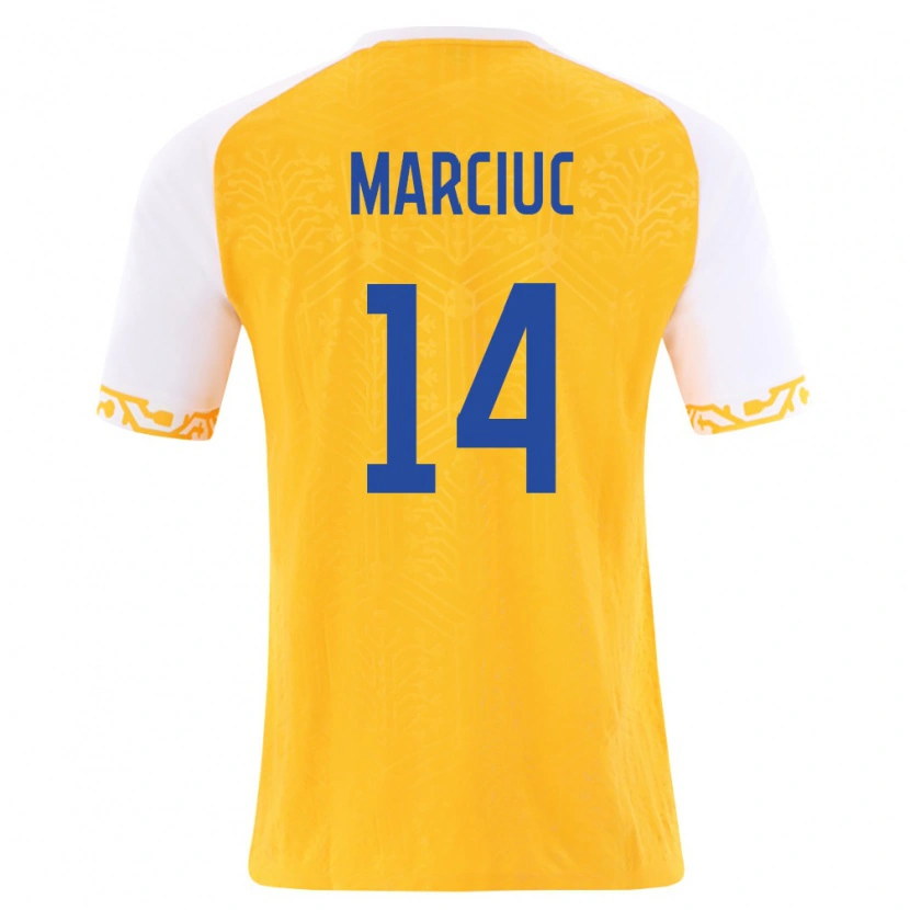 DanxenメンズモルドバDumitru Marciuc#14黄 白アウェイシャツ26-28ジャージーユニフォーム