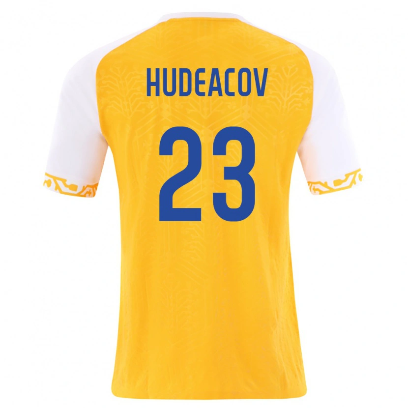 DanxenメンズモルドバAndrei Hudeacov#23黄 白アウェイシャツ26-28ジャージーユニフォーム